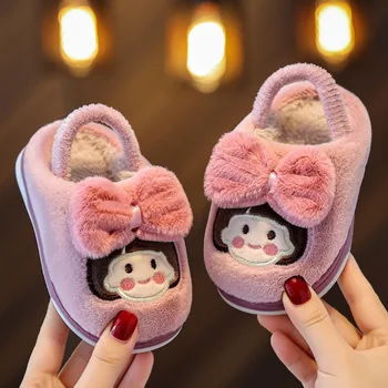 Çocuk pamuk terlikler Kış sıcak Kapalı Slaytlar Kızlar için Sevimli Prenses Karikatür Ev Ayakkabıları Bebek kaymaz Terlik Çocuklar 1-8Y