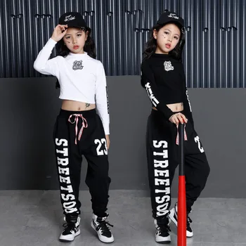 Çocuklar Hip Hop Giyim Elbise Kırpma Üst Uzun Kollu Gömlek Streetwear Jogger Koşu Pantolon Kızlar için Caz Dans Kostümleri Giysi