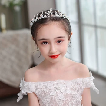 Çocuklar Tiaras Taç Aksesuarları Prenses Taç Saç Takı İnci Taklidi Diadems Çocuk Saç Süsler Parti Kız Hediye
