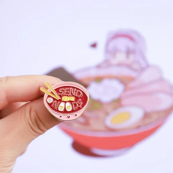 Şehriye Pin Japon Erişte Emaye pin Ramen Kase çubuklarını Kalp Yumurta Rozetleri Gıda Broş Kawaii Takı