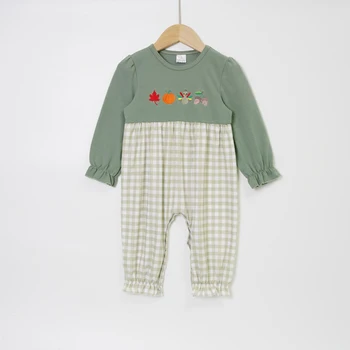Şükran Toddler Romper Bebek Kız Giysileri Türkiye Nakış Bodysuit Yeşil Kafes Kıyafetler Tek Parça Tulum 0 - 3T Kız